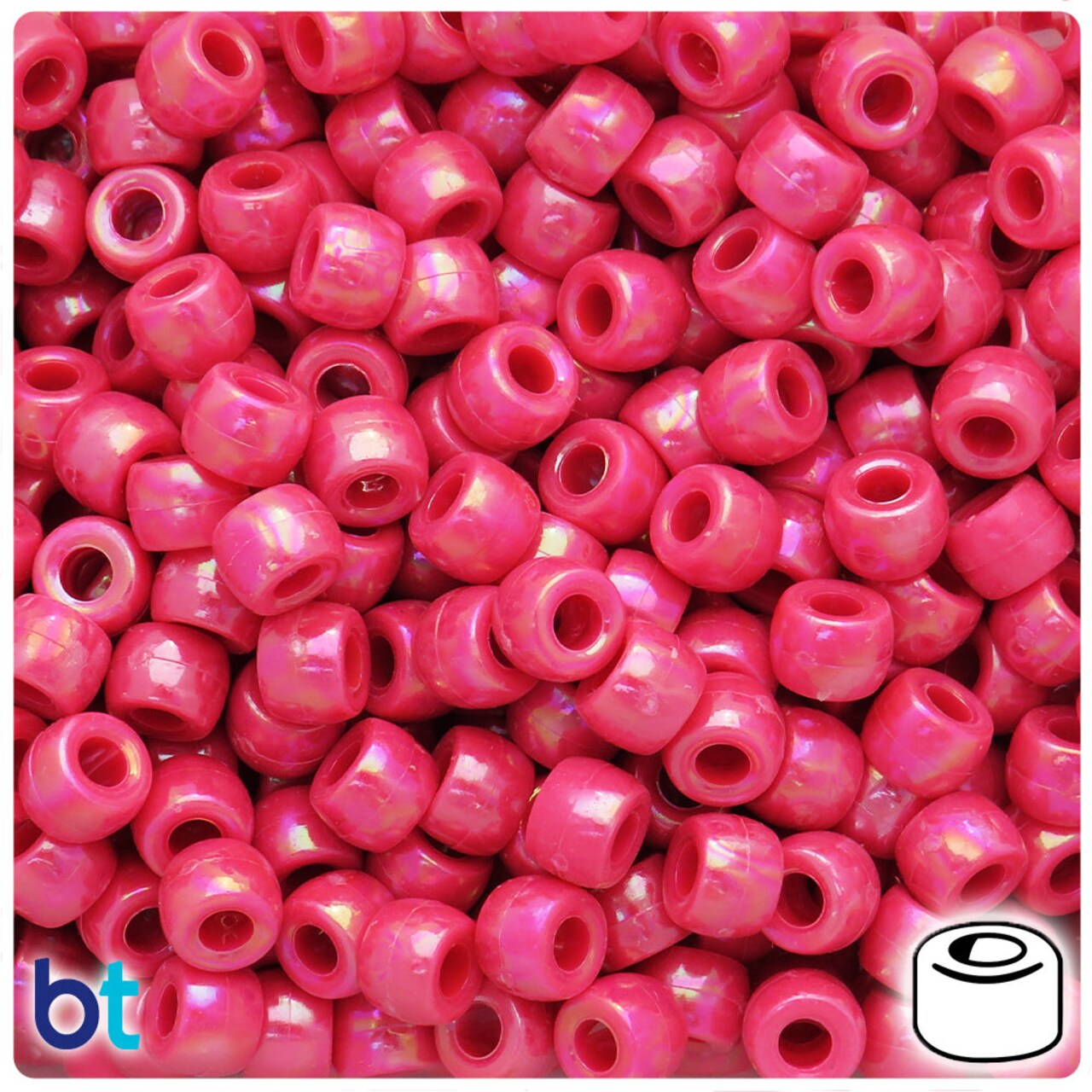 BeadTin Dark Pink Opaque AB 9x6mm Barrel Plastic Pony Beads (300pcs)